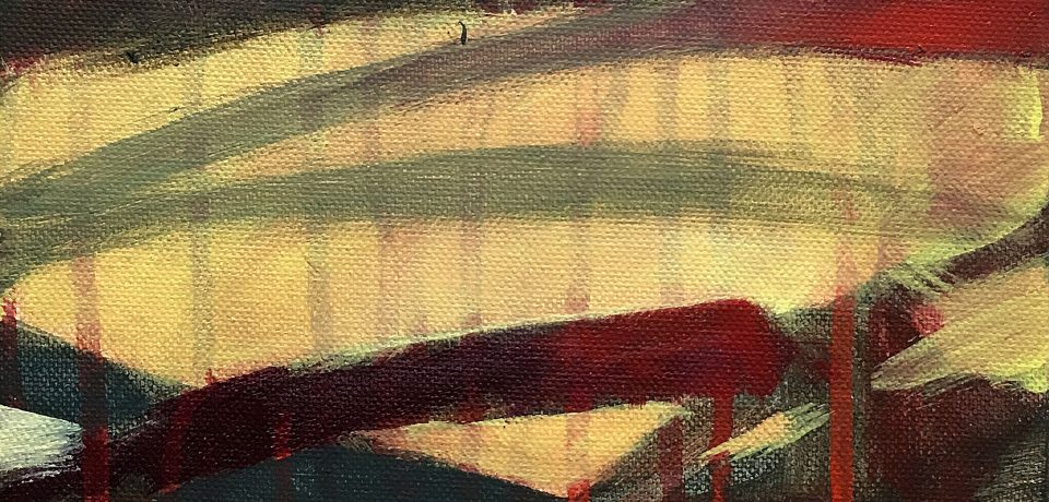 "Drawbridge," acrylic on canvas. 8x8 inches, 2017.